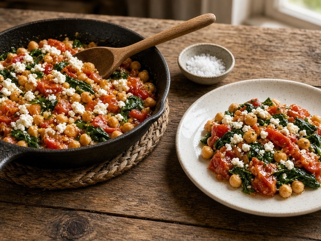 Chickpea skillet ready to serve straight from the pan